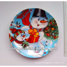 2014 best quality snowman ceramic artwork plate,snowman ceramic dinner side plates